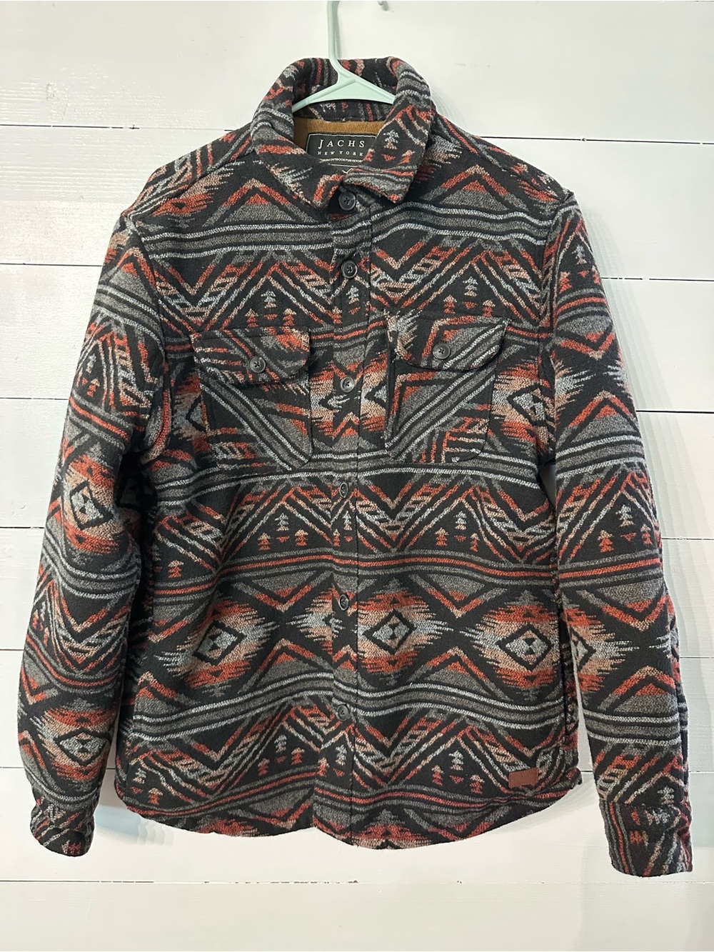 Jachs Patterned Button-Up Jacket in Black and Rust